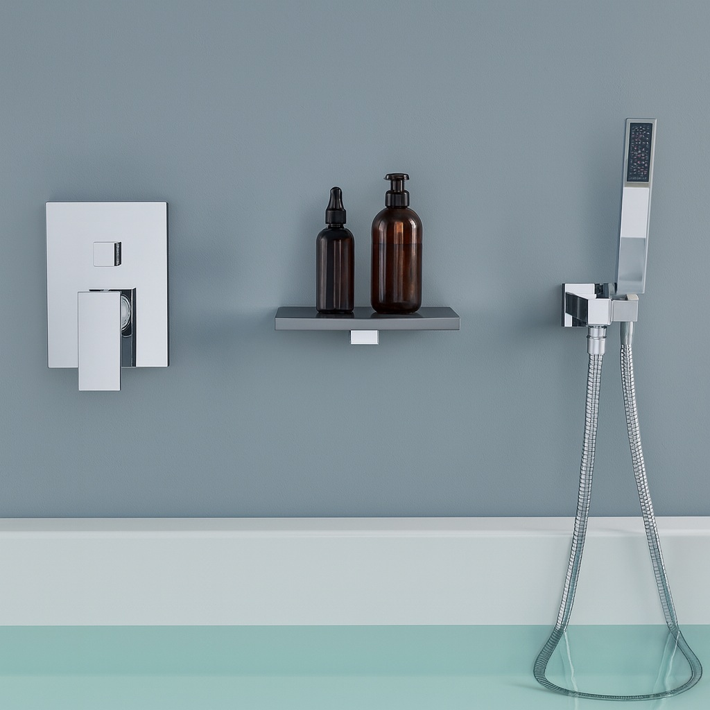 Fontana FS10013-BTF chrome wall mounted bathtub faucet with hand shower and waterfall spout